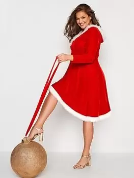 Image of Yours Yours Velvet Hooded Santa Dress, Red, Size 24, Women