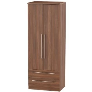 Image of Robert Dyas Edina Ready Assembled Tall 2-Door Wardrobe with Drawers - Walnut