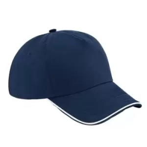 Image of Beechfield Adults Unisex Authentic 5 Panel Piped Peak Cap (One Size) (French Navy/White)
