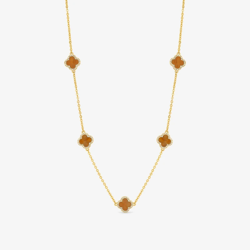Image of Jon Richard Gold Plated Tigers Eye Station Clover Necklace Pendant Necklaces One Size Gold 42161010000