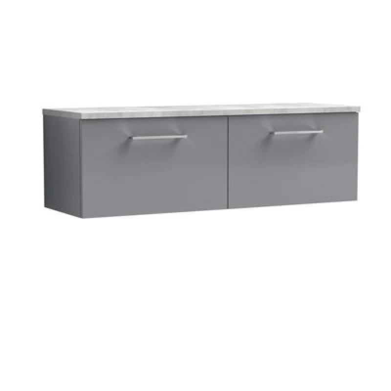 Image of NUIE Nuie - Arno Wall Hung 2-Drawer Vanity Unit with Bellato Grey Worktop 1200mm Wide - Satin Grey ARN2222LBG2