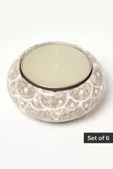 Image of Set of 6 Stone Tea Light Holders with Candles