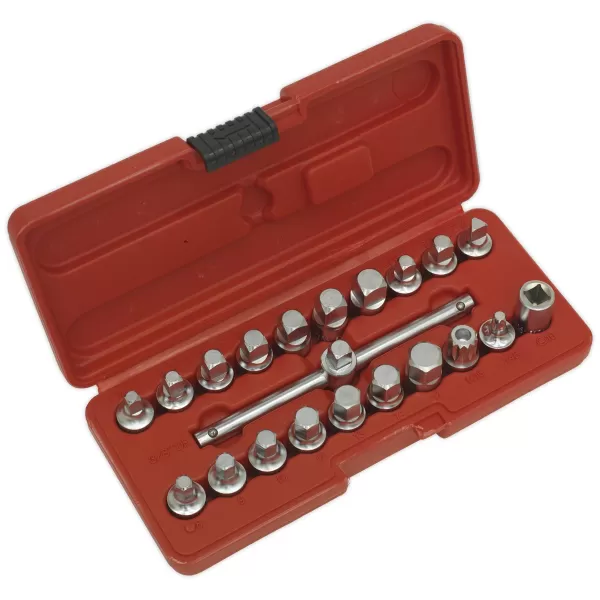 Image of Sealey AK6586 18 Piece 3/8 Drive Oil Drain Plug Key Set 3/8"