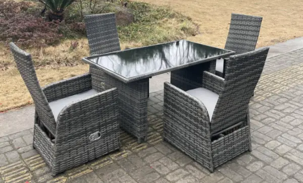 Image of Fimous 4 Seater Outdoor Dark Grey Mixed PE Wicker Rattan Complete Dining Set with Rectangular Table