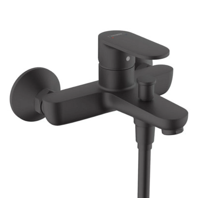 Image of Hansgrohe Vernis Blend Bathroom Wall Mounted Bath Mixer Tap Black Modern Curved - Hansgrohe HANGS234