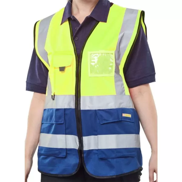 Image of B SEEN High Visibility, Two Tone, Executive Waistcoat, Saturn Yellow/Navy, Large