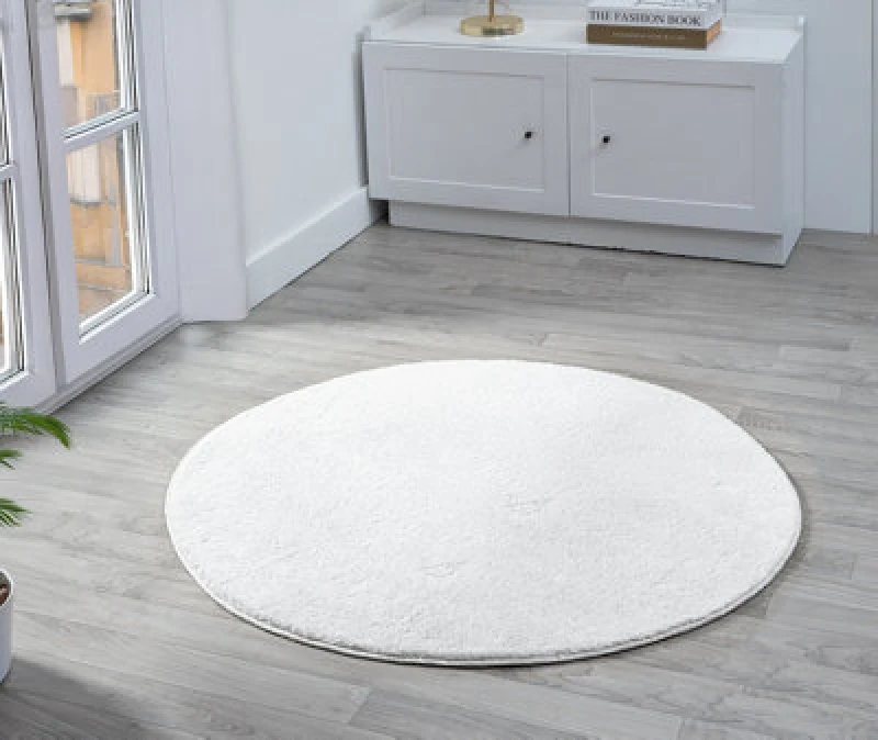 Image of Comfy Washable Low Pile Living Room Area Rug - Anti Slip Felt Backing Silver 100Cm Diameter