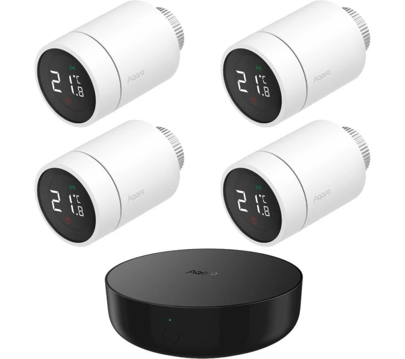 Image of AQARA Wireless E1 Smart Radiator Thermostat Starter Kit - Pack of 4, Black,White 5055167736328
