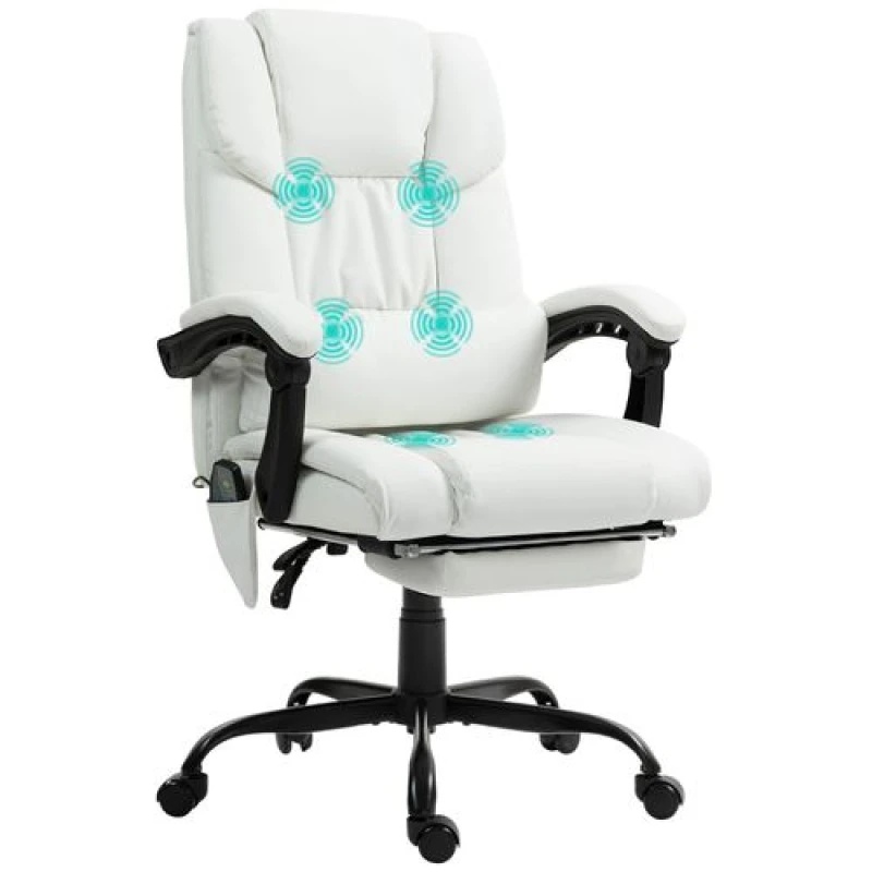 Image of VINSETTO PU Leather Massage Office Chair with 6 Vibration Points Adjustable White