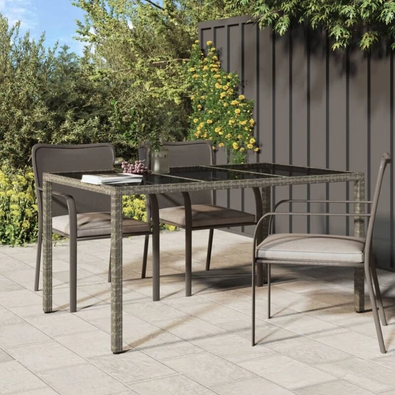 Image of VIDAXL Garden Table 150x90x75cm Tempered Glass and Poly Rattan Grey Vidaxl 8720286666449