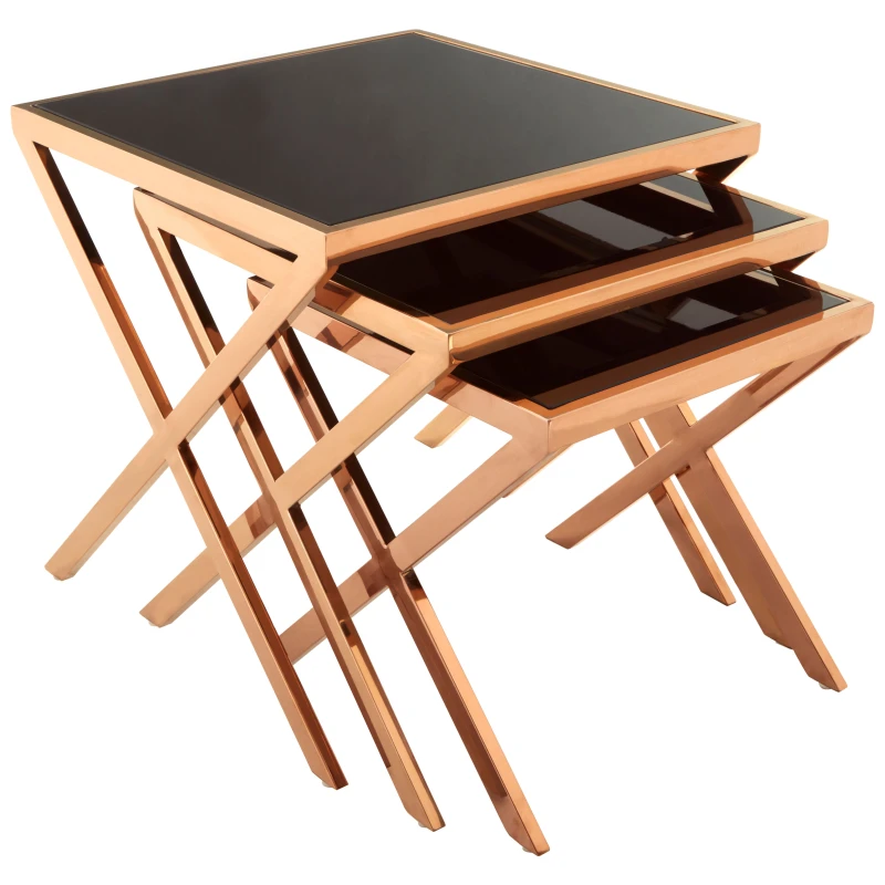 Image of Premier Housewares Space Saving Design Rose Gold Nesting Table, Elegant Modern Side Table For Livingroom, Durable Bedside Table Gold