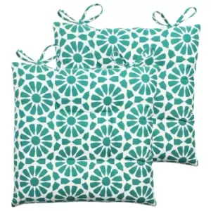 Image of Furn. Geometric Mosaic Pintuck Polyester Filled Seat Pads With Ties (pack Of 2) Cotton Teal