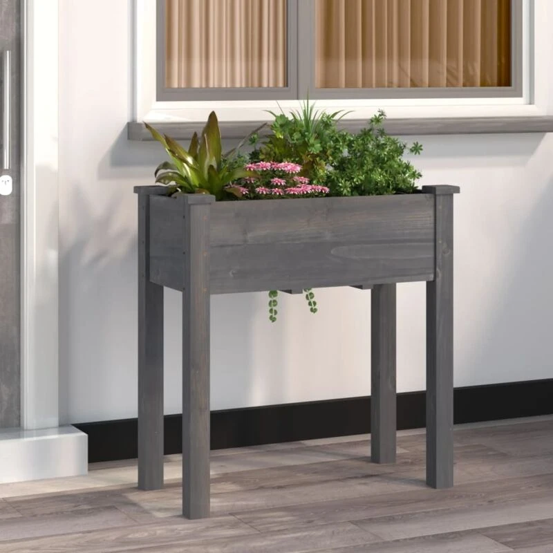 Image of vidaXL Planter w/ Liner Grey 71x37x76cm Solid Wood Fir, Grey 364232