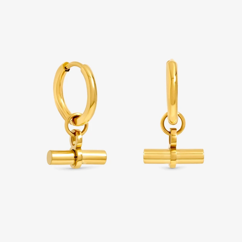 Image of Jon Richard Gold Plated Waterproof T-Bar Huggie Hoop Earrings Gold female One Size
