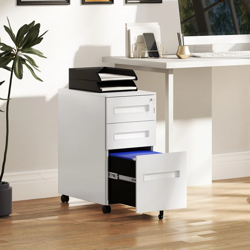 Image of VINSETTO VINSETTO 3 Drawer Metal File Cabinet w/ Lock for A4 Legal Letter 30 x 43.5 x 60cm in White White One Size Unisex 5063603339101