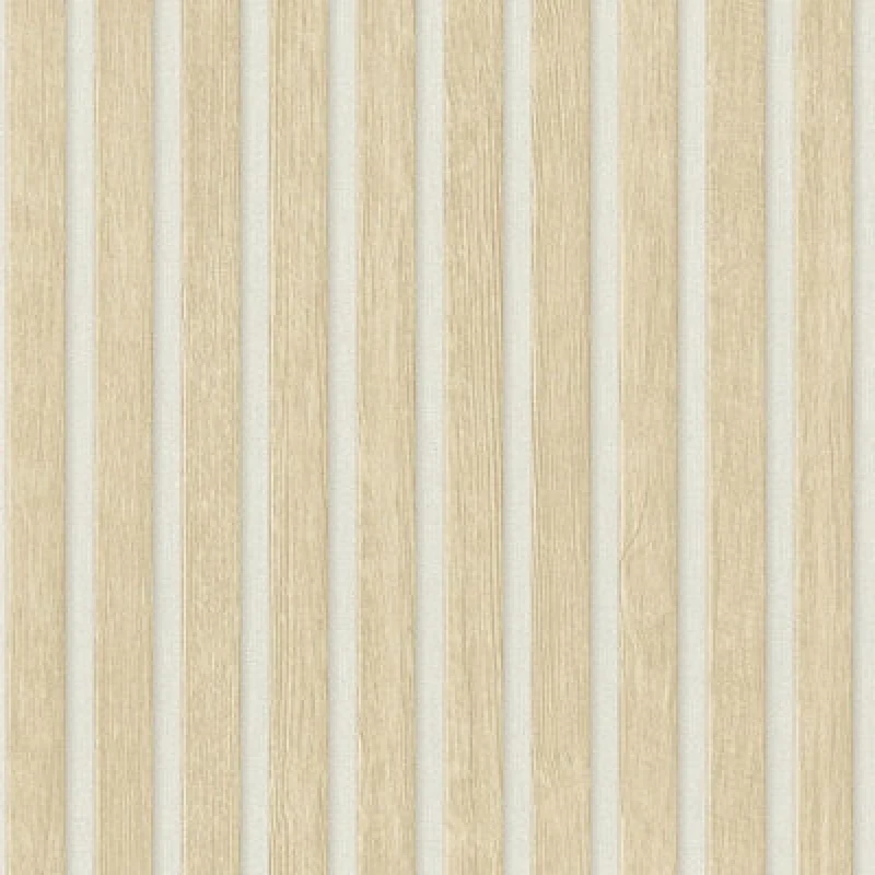 Image of A.S. Creation Wooden Slats Panelling 3D Wood Panel Stripe Beige White Wallpaper Beige