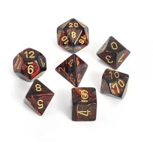 Image of Chessex Poly 7 Dice Set: Scarab Blue Blood/gold