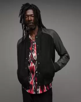 Image of AllSaints Maura Contrast Leather Bomber Jacket