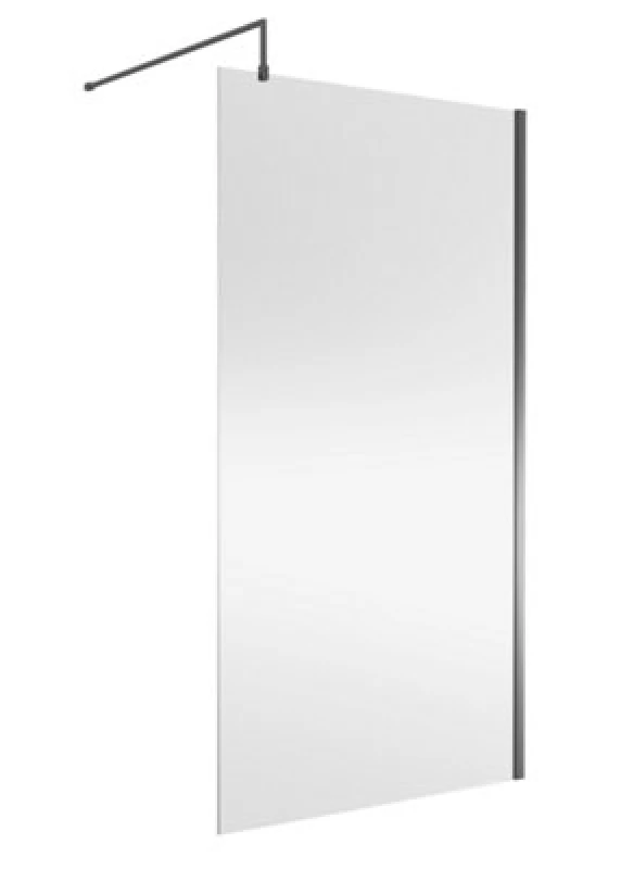 Image of Nuie Wetroom Screen, Durable Toughened Fixed Glass Bathroom Shower Screen With Support Bar In Brushed Pewter, 1100 X 1850mm