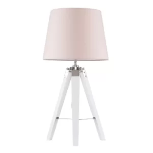 Image of Clipper White and Chrome Tripod Table Lamp with Dusty Pink Aspen Shad