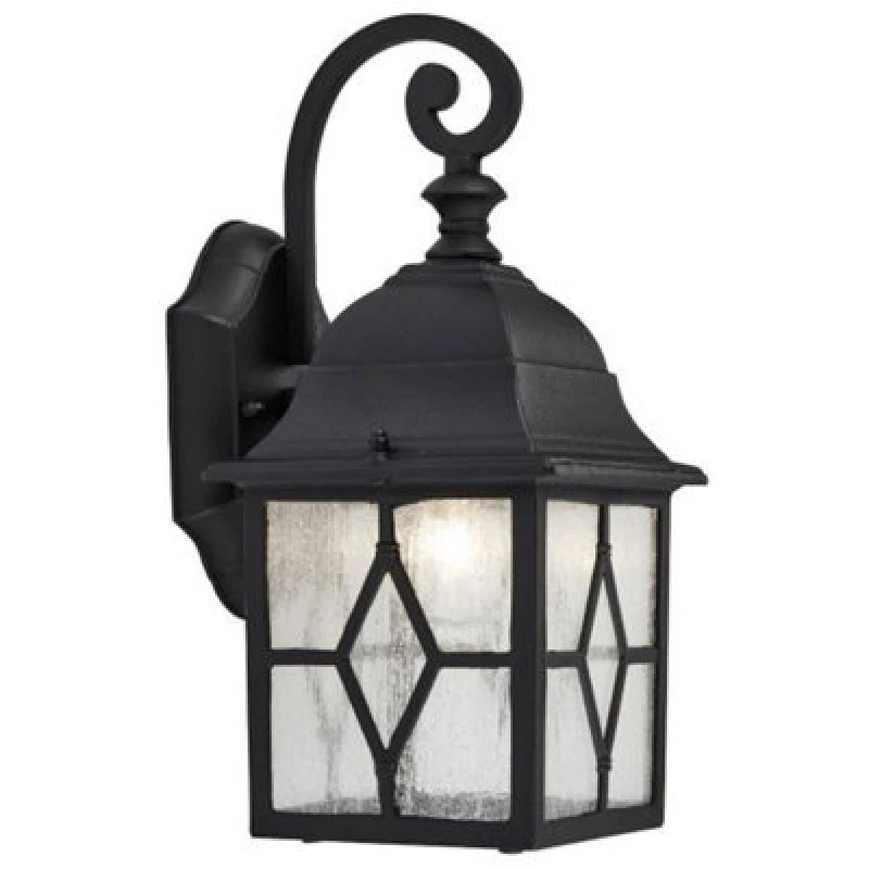 Image of Happy Homewares Traditional Outdoor Matt Black Wall Lantern Light With Cathedral Lead Glass