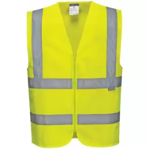 Image of Portwest C375 Hi-Visibility Yellow Hi-Vis Zipped Vest sz M Zip Reflective - Hi-Visibility Yellow