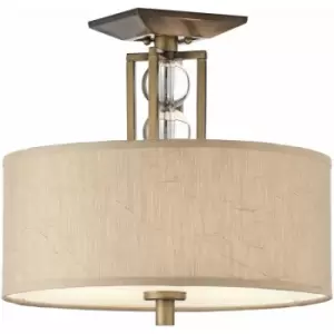 Image of Loops - 3 Bulb Semi Flush Light Crystal Spheres Fabric Shade Bronze LED E27 100W