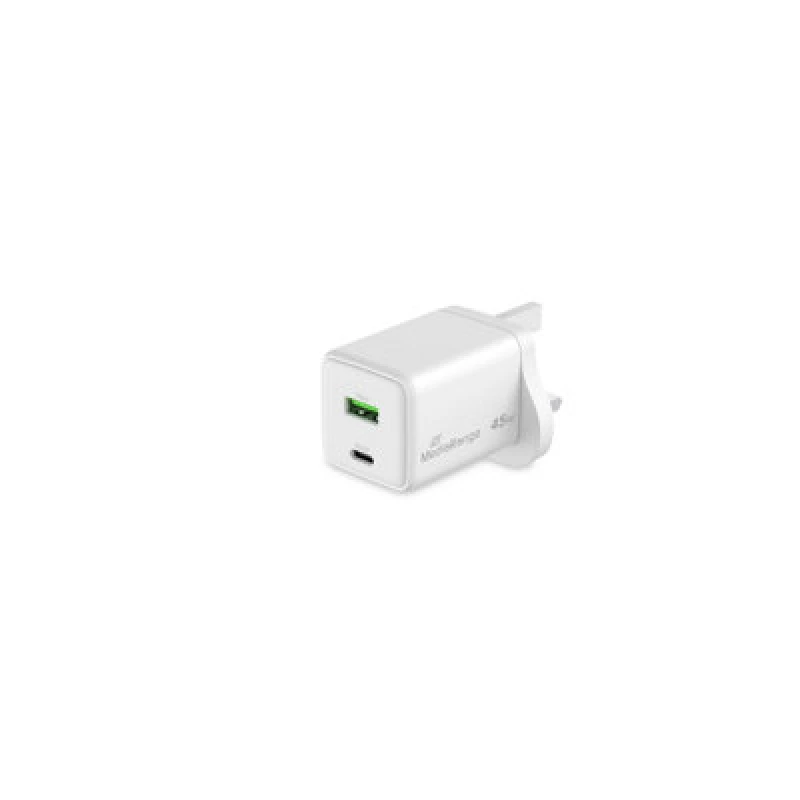 Image of MediaRange MediaRange GaN Fast Charging Adapter UK Plug 1xUSB-C and 1xUSB-A 45W White MRMA113-UK MRMA113-UK