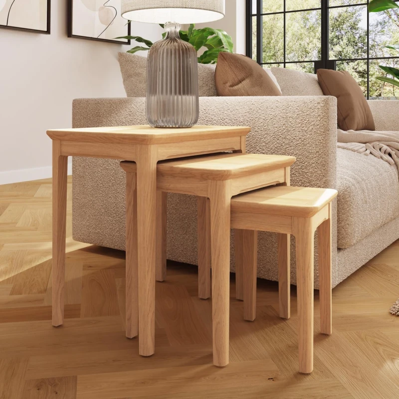 Image of FWStyle FWStyle Ready Assembled Nest Of 3 Ash Nesting Tables in Brown Brown One Size Unisex 5056413110848