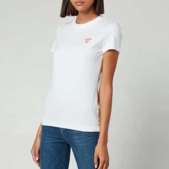 Image of Guess Womens Short Sleeve Crewneck Mini Triangle T-Shirt - Pure White - S