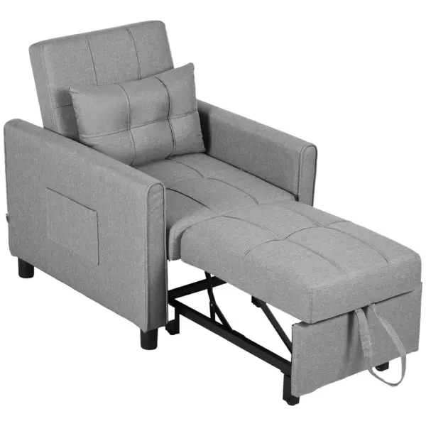 Image of HOMCOM Folding Chair Bed Pull Out Sleeper Chair with Adjustable Backrest Light Grey