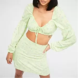 Image of Missguided Floral Print Shirred Crinkle Crop Top - Multi