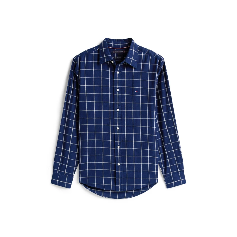 Image of Tommy Hilfiger Mens Twill Check Long Sleeve Patterned Shirt Blue Indigo 0MS male S