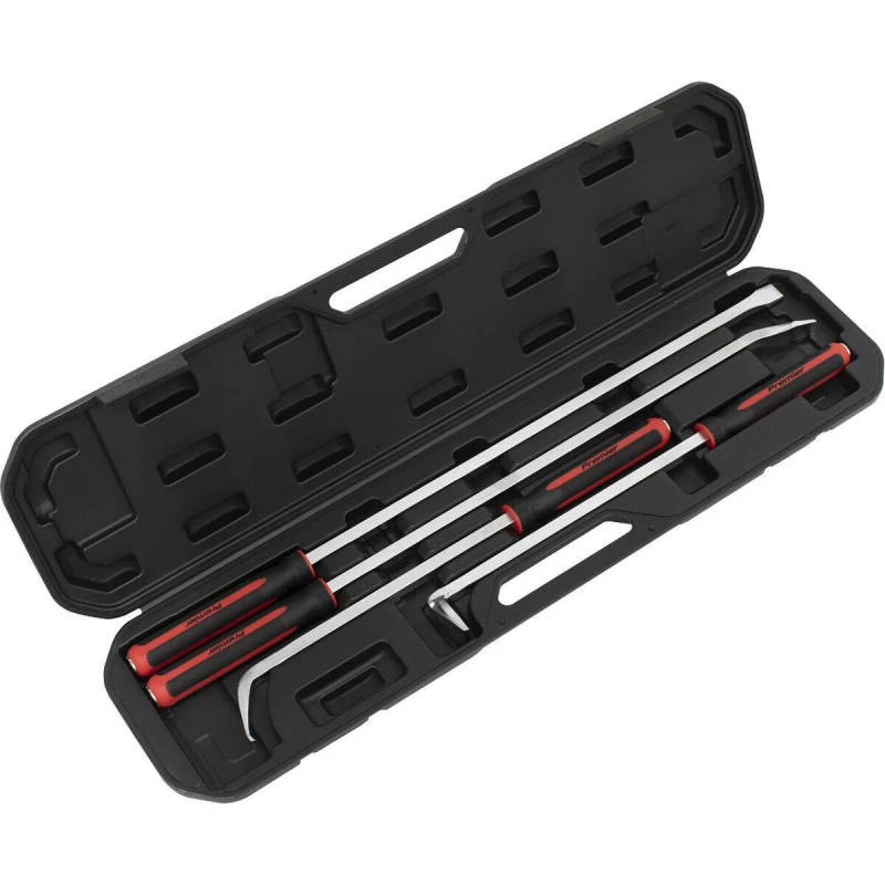 Image of Loops 4 Piece Heavy Duty Pry Bar Set - Hammer Cap - Soft Grip Handles - Storage Case Multi