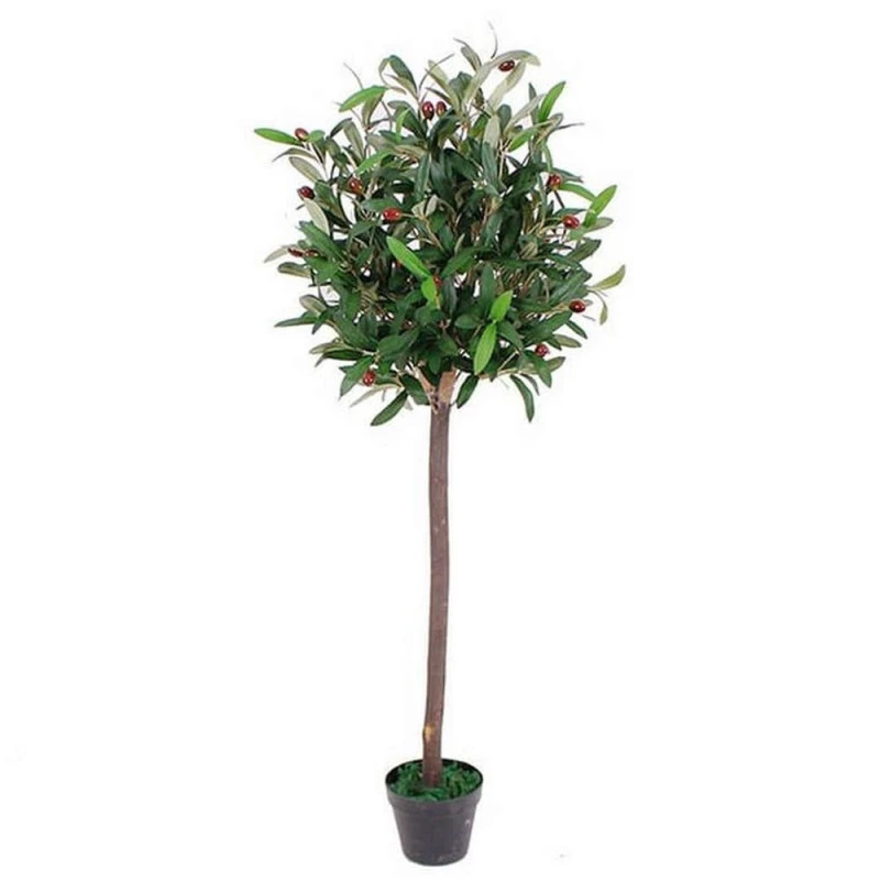 Image of Leaf 120cm Leaf Design UK Realistic Artificial Olive Tree in Black Plastic Pot Green
