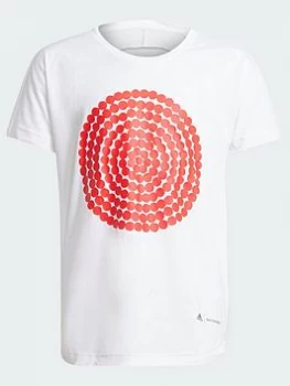 Image of adidas Junior Girls Aeroready Marimekko T-Shirt - White/Red, Size 11-12 Years, Women