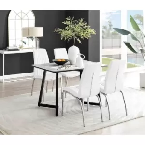 Image of Furniture Box Carson White Marble Effect Dining Table and 4 White Isco Chairs