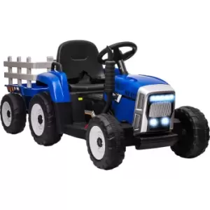 Image of Homcom - Ride on Tractor with Detachable Trailer, Remote Control, Music - Blue - Blue
