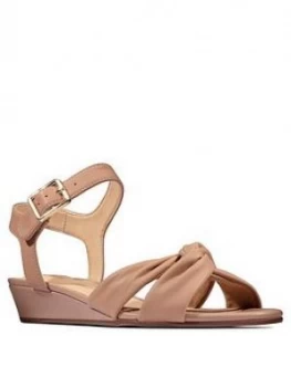 Image of Clarks Sense Strap Leather Low Wedge Sandal - Beige