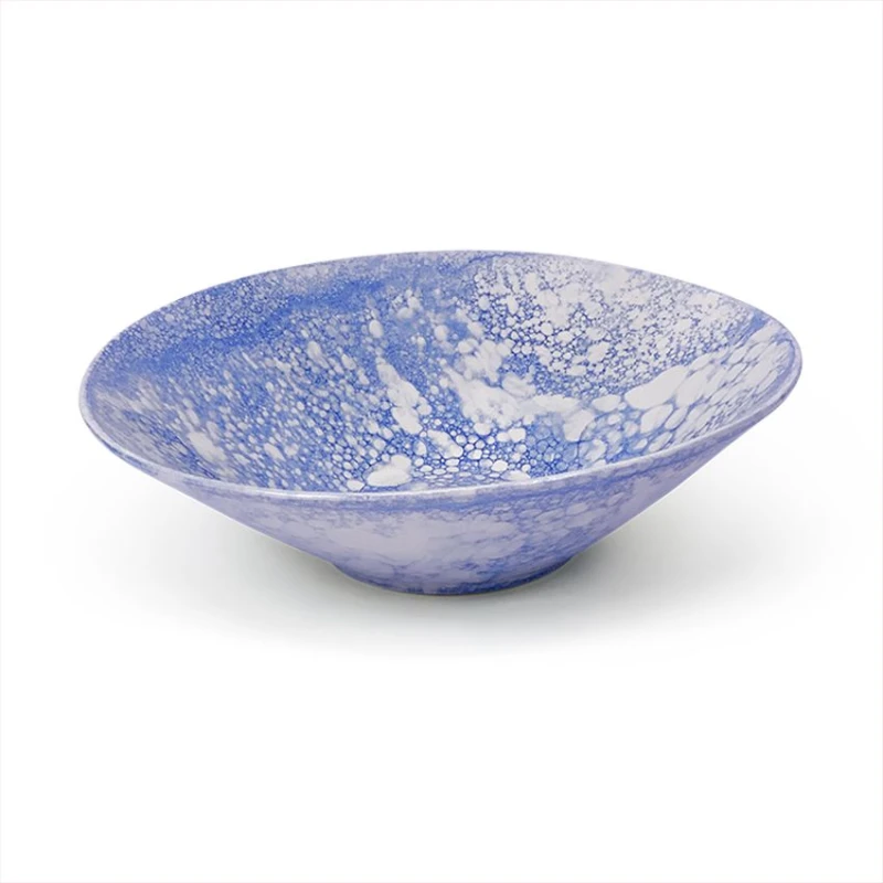 Image of Verano Spanish Ceramics Burbujas Kitchen Dining Ceramic Large Conical Bowl 37cm x 11cm in Blue Size: 37cm x 11cm Blue Unisex 37cm x 11 cm