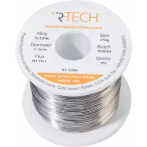 Image of 857004 SC100e Solder 3% M1 Flux 0.5-2% Halide 0.5mm 250g Reel - R-tech