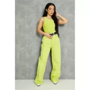 Image of I Saw It First Lime Green Double Layer Slinky Racer Front Bodysuit - Green