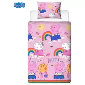 Image of Peppa Pig Hooray Duvet Cover Set (Single) (Pink) - Pink