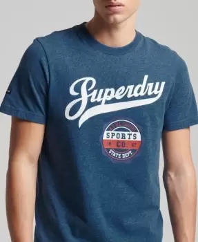 Image of Superdry Mens Script Style College T-Shirt Blue / Rich Blue Marl - Size: M