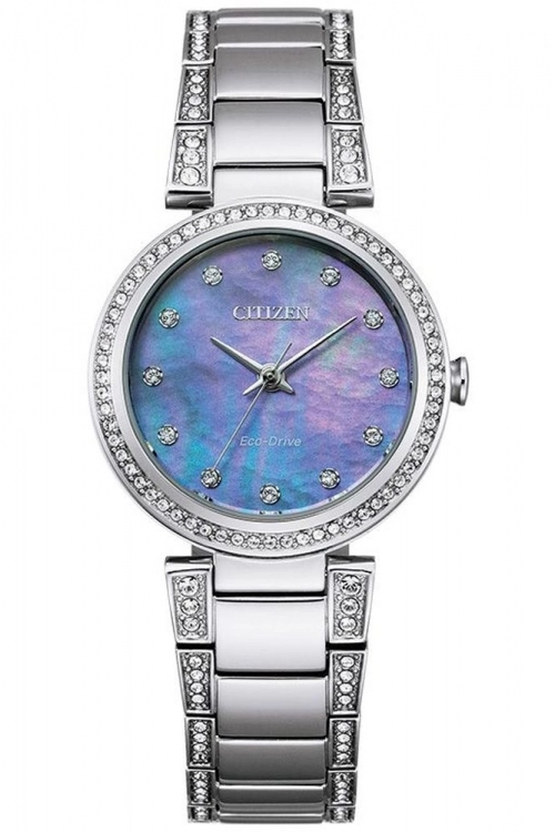 Image of Citizen Blue Mother Of Pearl And Silver Silhouette Crystal' Eco-Drive Fashion Watch - Em0840-59N