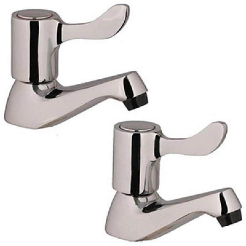 Image of Buyaparcel Hot Cold Lever Basin Sink Pillar Taps Chrome Plated 1/2" Fitting 1/4" Turn Pair