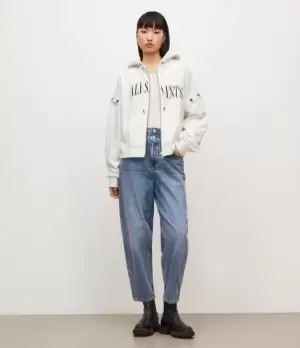 Image of AllSaints Womens Saints Amphia Zip Hoodie, Chalk White, Size: S