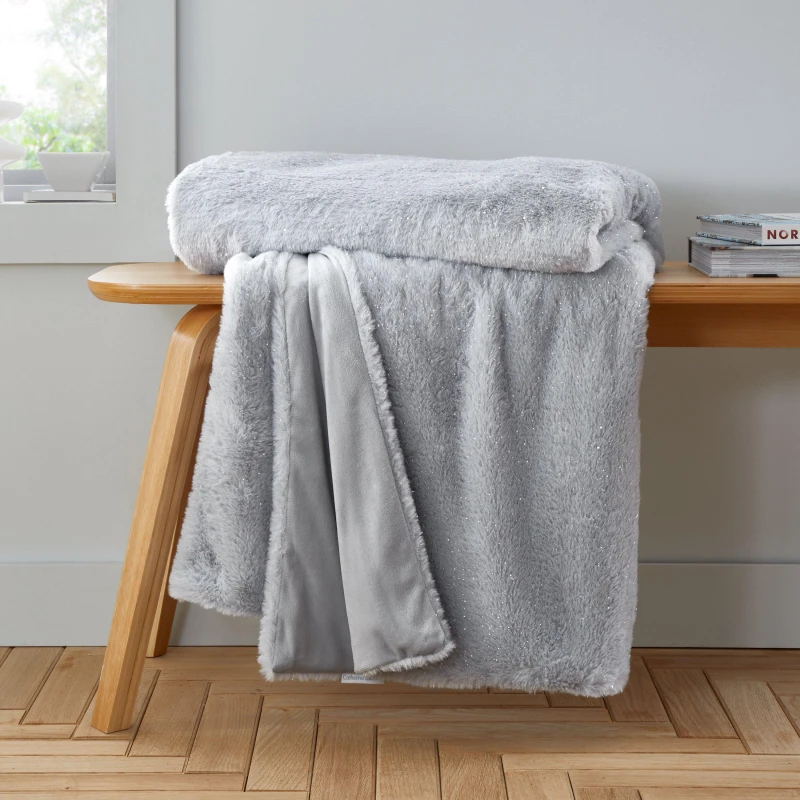 Image of Catherine Lansfield Cosy Glamour Fur Blanket Throw Throws 130x170cm Silver 42621411001