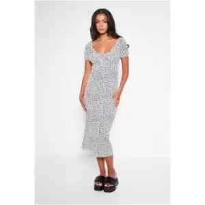 Image of I Saw It First Black & White Jersey Tie Detail Milkmaid Sleeve Midi Dress - Black