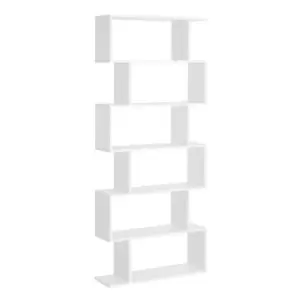 Image of Homcom Tall 6 Tier Wooden Modern S Shaped Shelf Bookcase Display Unit White